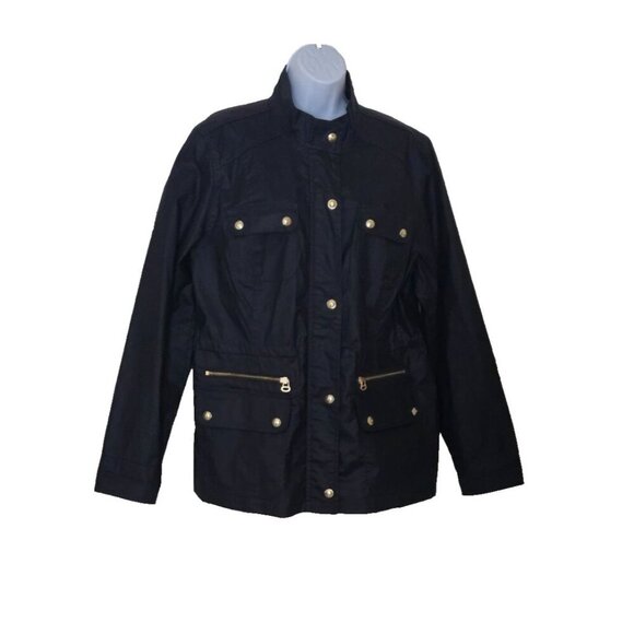 Tommy Hilfiger Women's Navy Blue Utility Zip Snap Coated Rain Jacket size XL - Picture 1 of 9